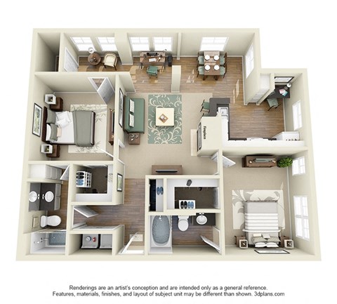Floor plan for 2 beds, 2 baths, 1176 sqft
